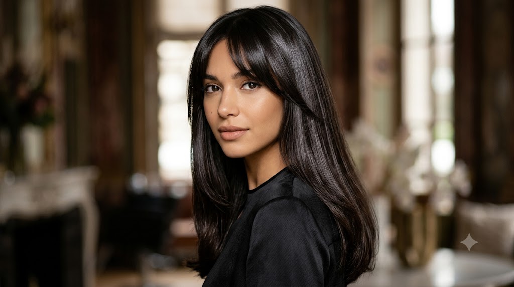 Liquid Dark Espresso Brunette Hair with Tapered Curtain Layers